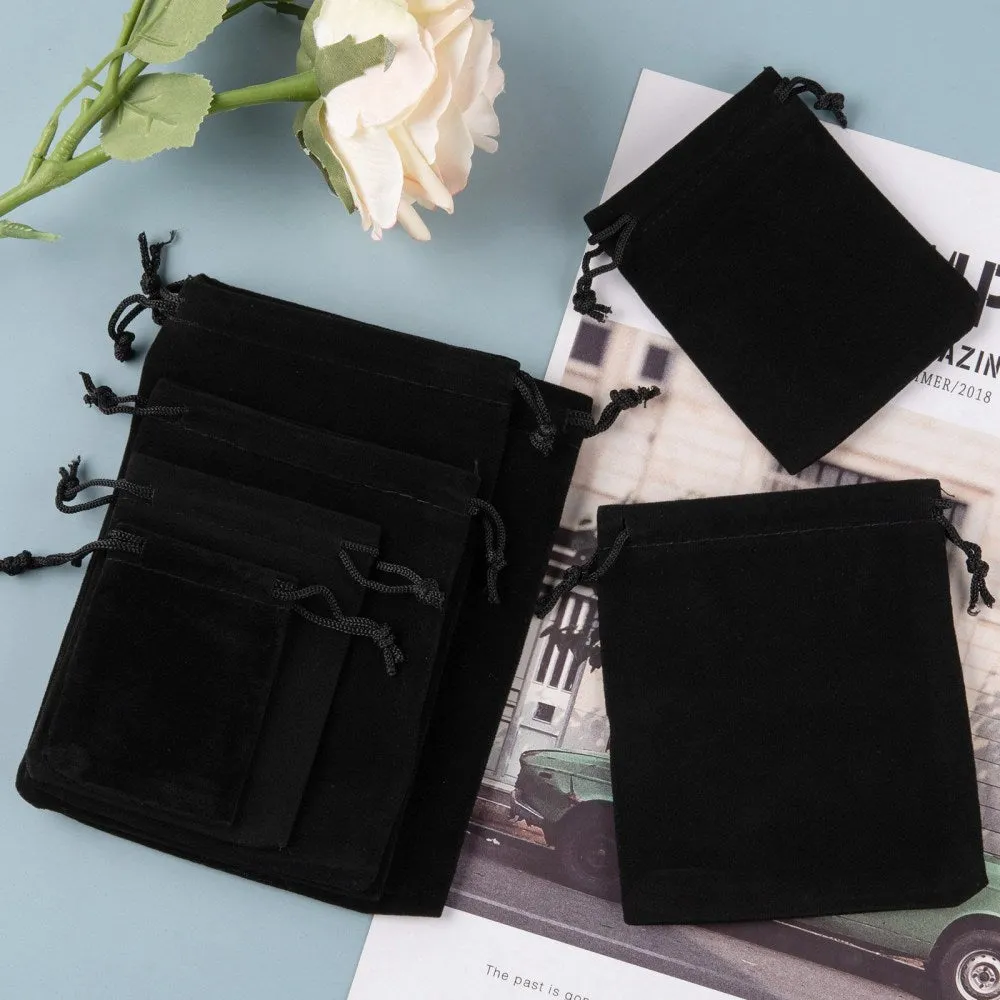 1 Bag 5 Style Rectangle Velvet Pouches, Candy Gift Bags Christmas Party Wedding Favors Bags, Black, 40pcs/bag