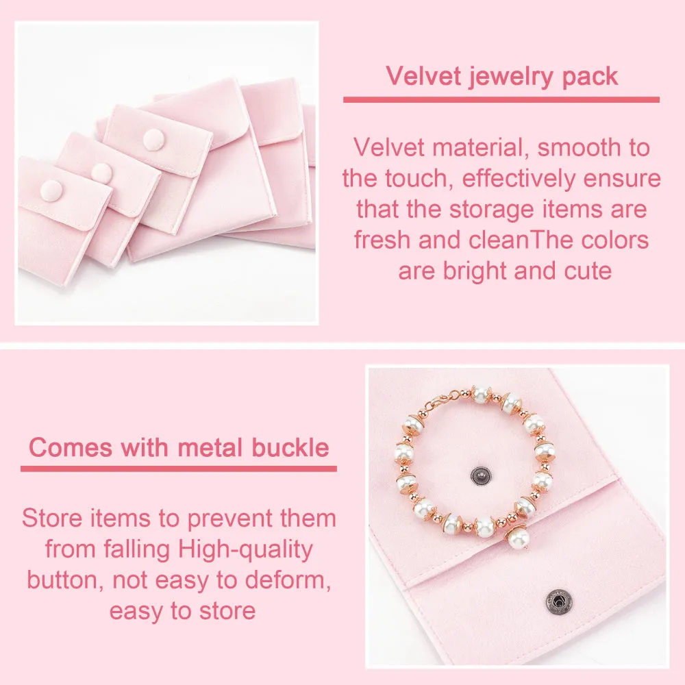 1 Bag 8Pcs 2 Styles Square Velvet Cloth Bag 14.3x10cm,10.4x7cm Pink Velvet Jewelry Bags with Snap Fastener Cloth Gift Pouches for Jewelry Bracelet Headphones Bag Beads Gift Baggies