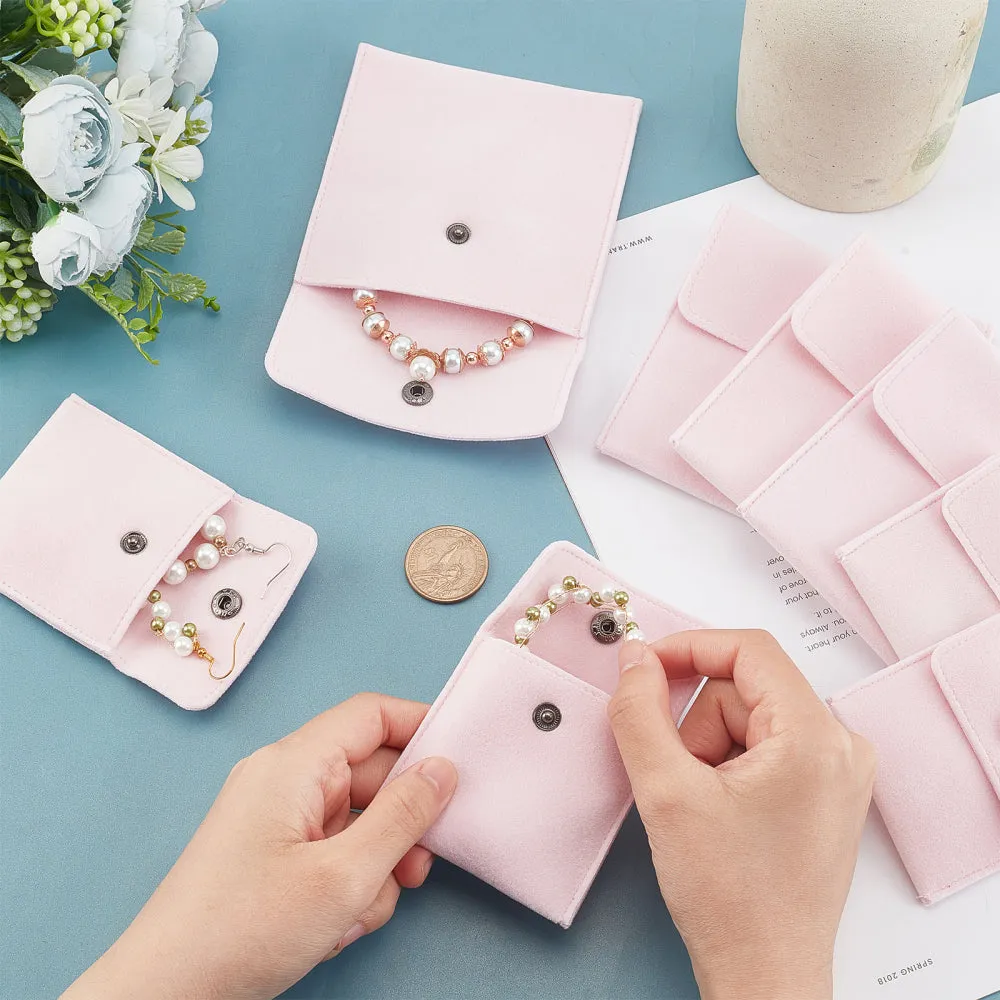 1 Bag 8Pcs 2 Styles Square Velvet Cloth Bag 14.3x10cm,10.4x7cm Pink Velvet Jewelry Bags with Snap Fastener Cloth Gift Pouches for Jewelry Bracelet Headphones Bag Beads Gift Baggies