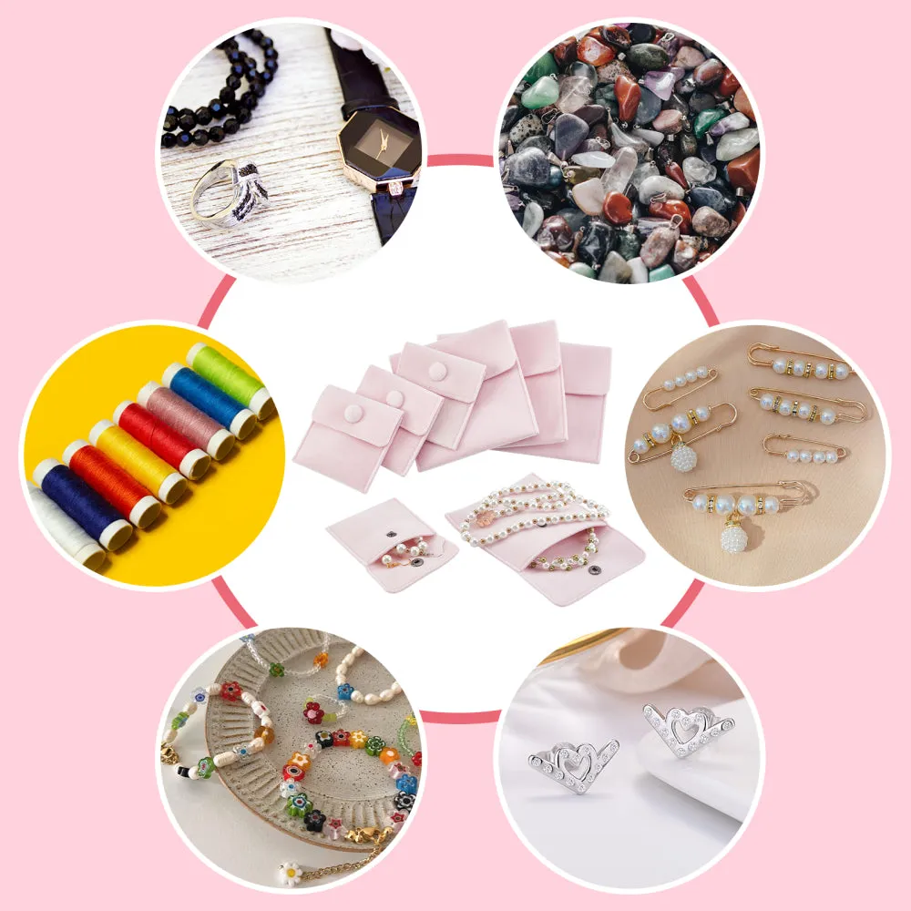 1 Bag 8Pcs 2 Styles Square Velvet Cloth Bag 14.3x10cm,10.4x7cm Pink Velvet Jewelry Bags with Snap Fastener Cloth Gift Pouches for Jewelry Bracelet Headphones Bag Beads Gift Baggies