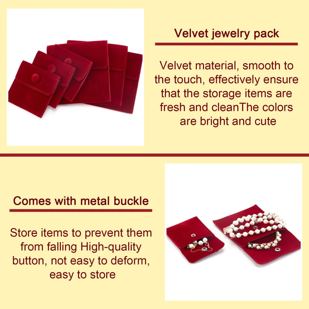 1 Bag 8Pcs 2 Styles Square Velvet Cloth Bag 7cm 10cm Dark Red Velvet Jewelry Bags with Snap Fastener Cloth Gift Pouches for Jewelry Bracelet Headphones Bag Beads Spice Gift Baggies