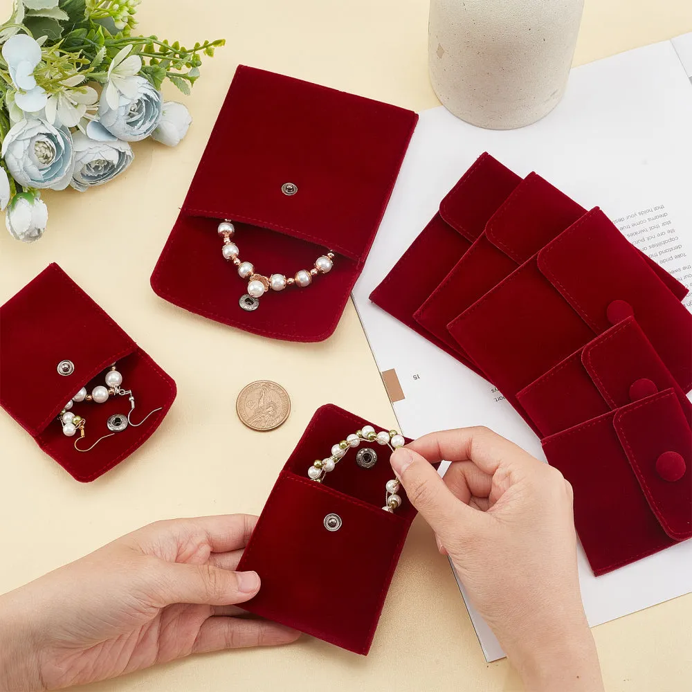 1 Bag 8Pcs 2 Styles Square Velvet Cloth Bag 7cm 10cm Dark Red Velvet Jewelry Bags with Snap Fastener Cloth Gift Pouches for Jewelry Bracelet Headphones Bag Beads Spice Gift Baggies
