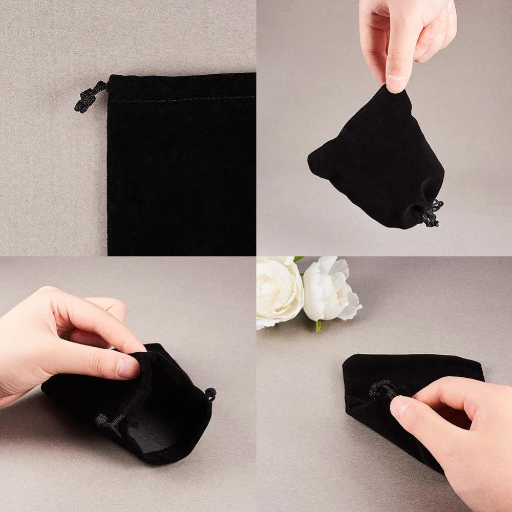 1 Set Rectangle Velvet Pouches, Drawable Pouches, Gift Bags, Black, 7x5cm