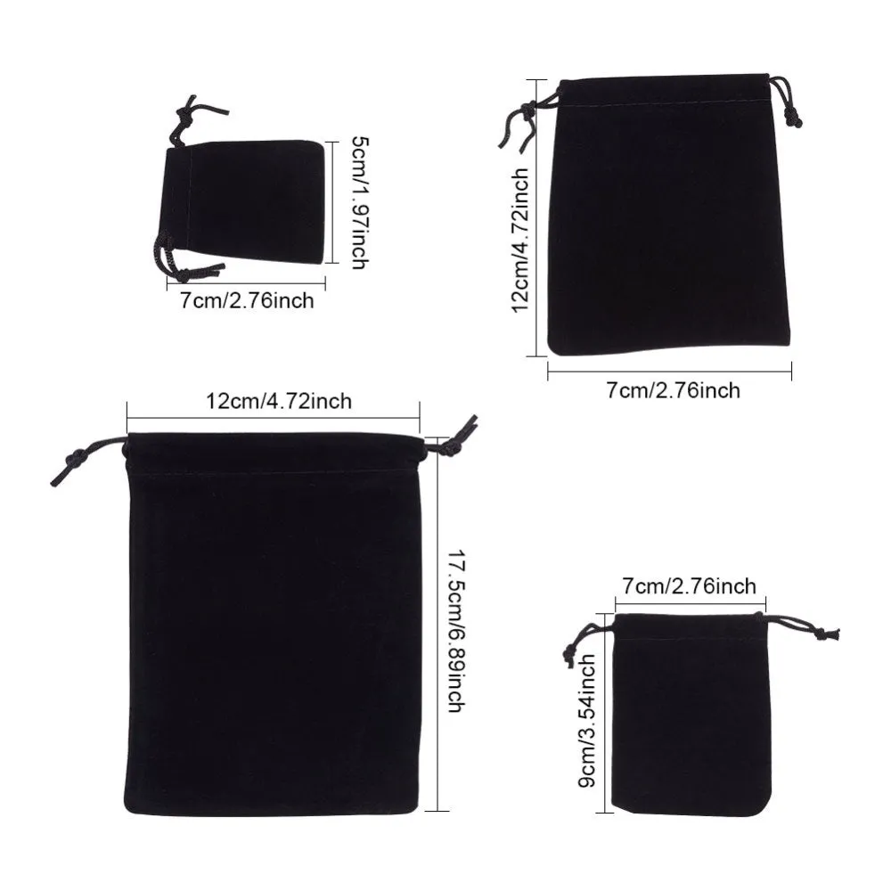 1 Set Rectangle Velvet Pouches, Drawable Pouches, Gift Bags, Black, 7x5cm