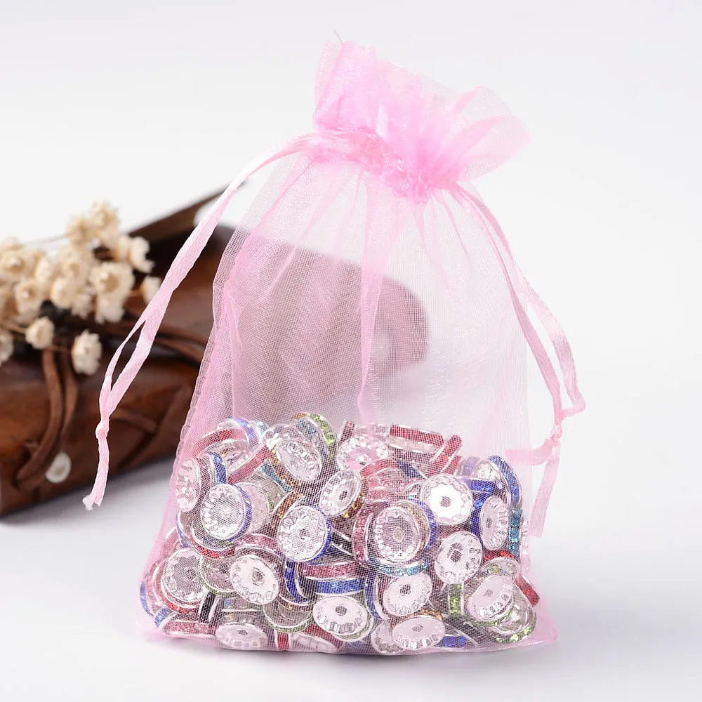 100 pc Organza Gift Bags with Drawstring, Jewelry Pouches, Wedding Party Christmas Favor Gift Bags, Red, 15x10cm