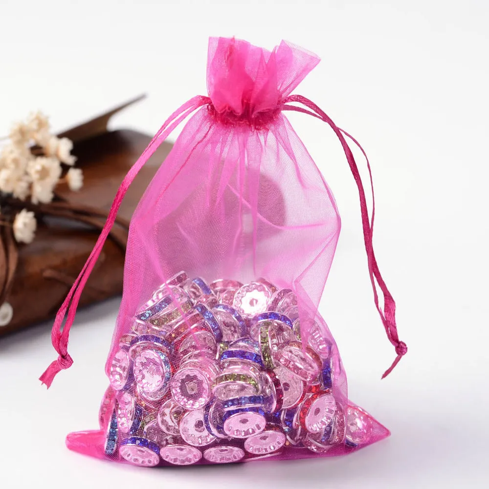 100 pc Organza Gift Bags with Drawstring, Jewelry Pouches, Wedding Party Christmas Favor Gift Bags, Red, 15x10cm