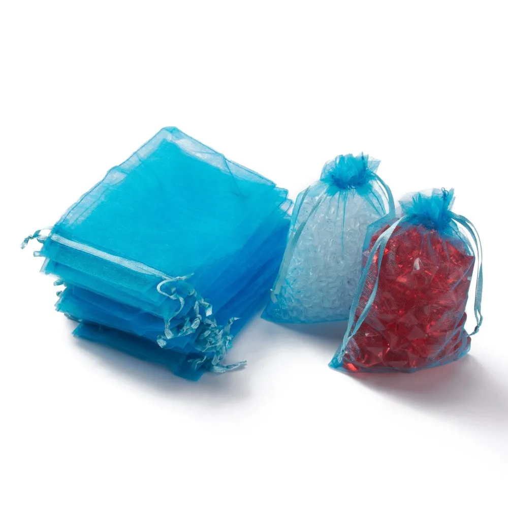 100 pc Organza Gift Bags with Drawstring, Jewelry Pouches, Wedding Party Christmas Favor Gift Bags, Red, 15x10cm