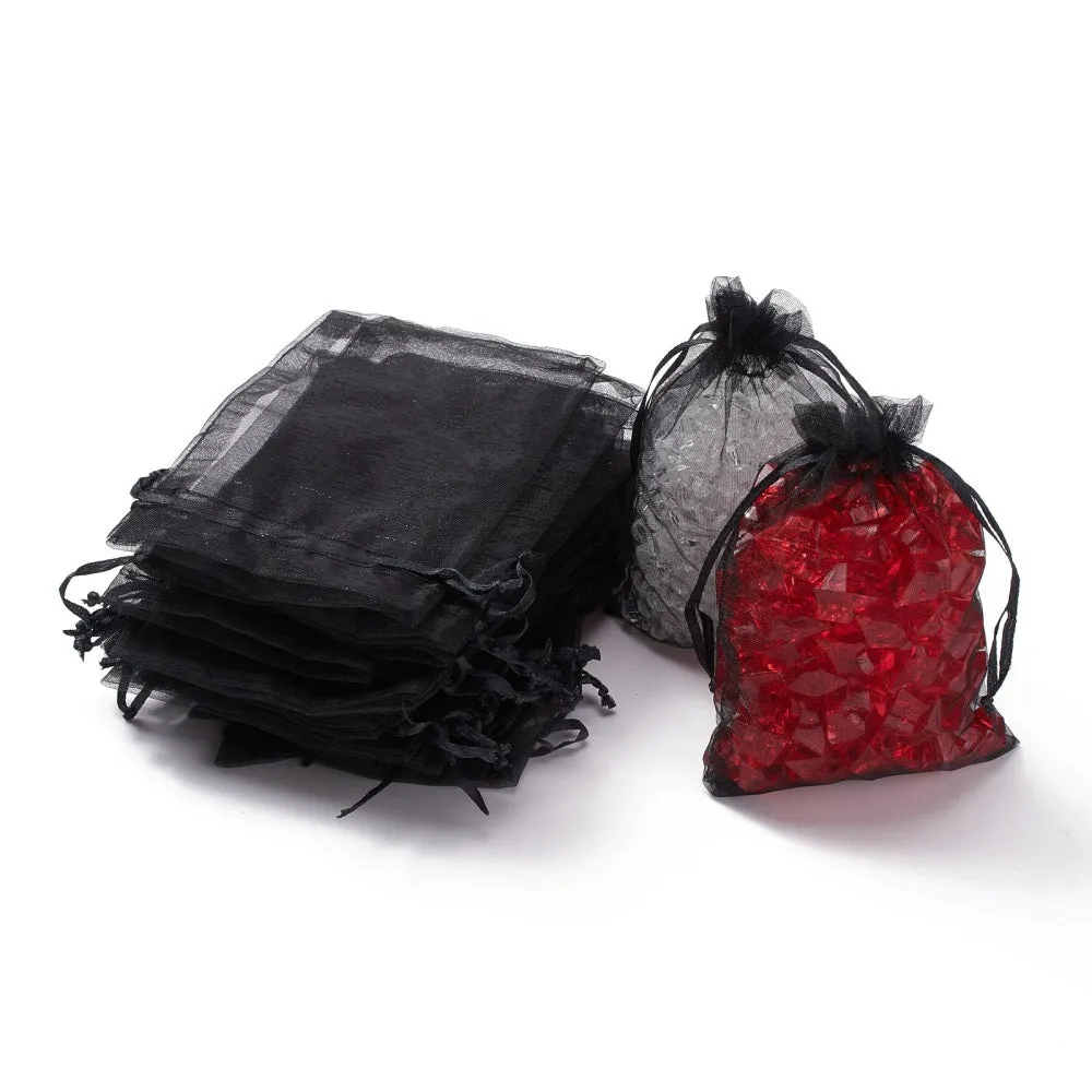 100 pc Organza Gift Bags with Drawstring, Jewelry Pouches, Wedding Party Christmas Favor Gift Bags, Red, 15x10cm