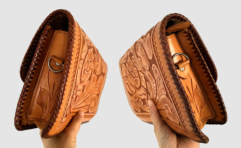 1950s Tooled-Leather Floral Motif Clutch Bag