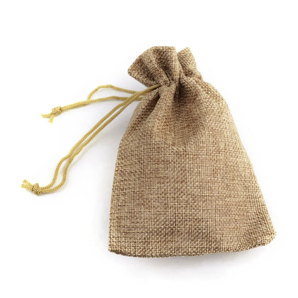 20 pc Polyester Imitation Burlap Packing Pouches Drawstring Bags, Peru, 9x7cm