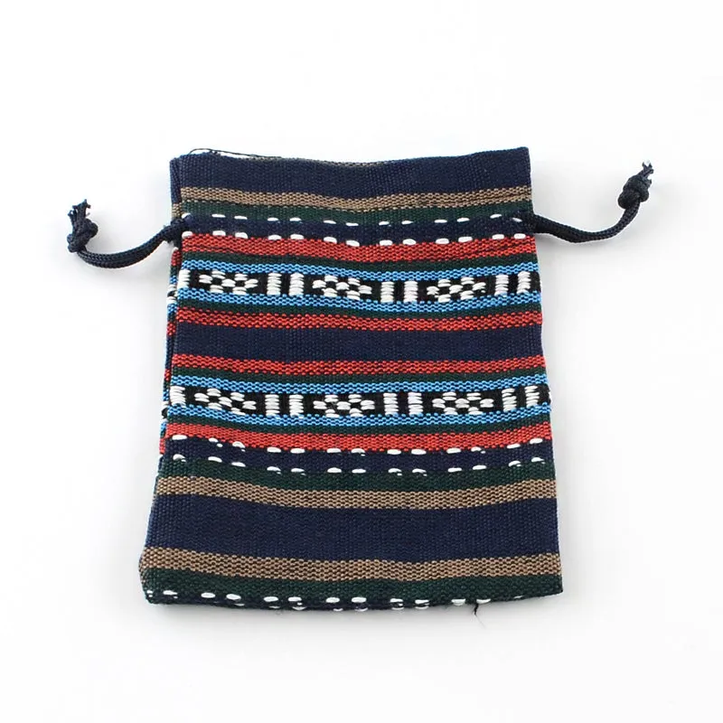 250 pc Ethnic Style Cloth Packing Pouches Drawstring Bags, Rectangle, Prussian Blue, 14x10cm