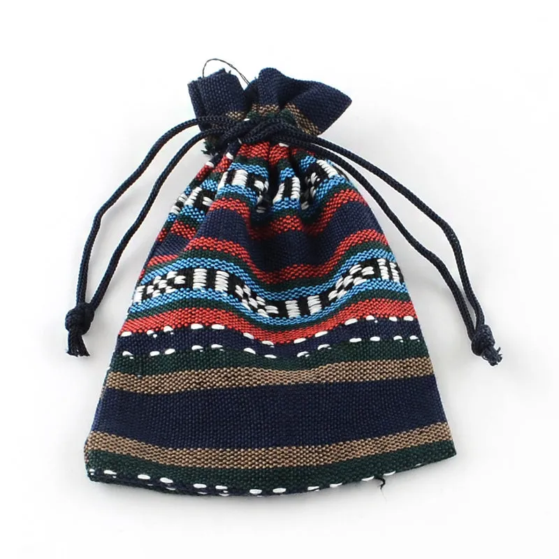 250 pc Ethnic Style Cloth Packing Pouches Drawstring Bags, Rectangle, Prussian Blue, 14x10cm