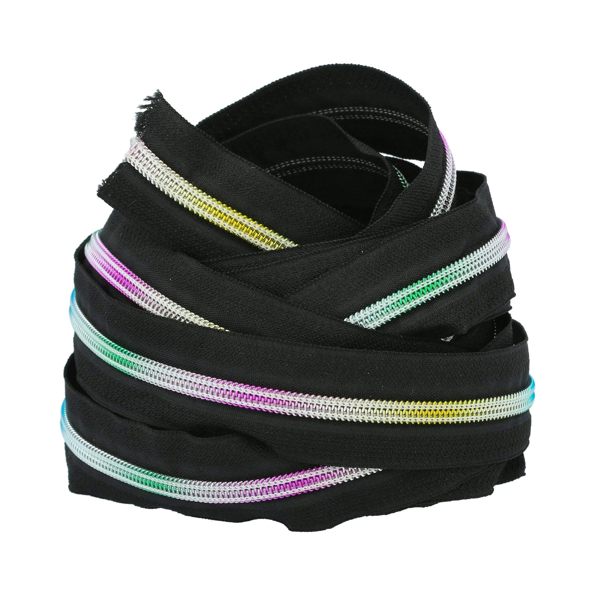 #5 Black, Coil Zipper Tape with Rainbow Teeth, Nylon, #5C-BLK-IR