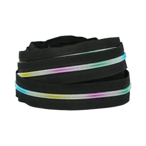#5 Black, Coil Zipper Tape with Rainbow Teeth, Nylon, #5C-BLK-IR
