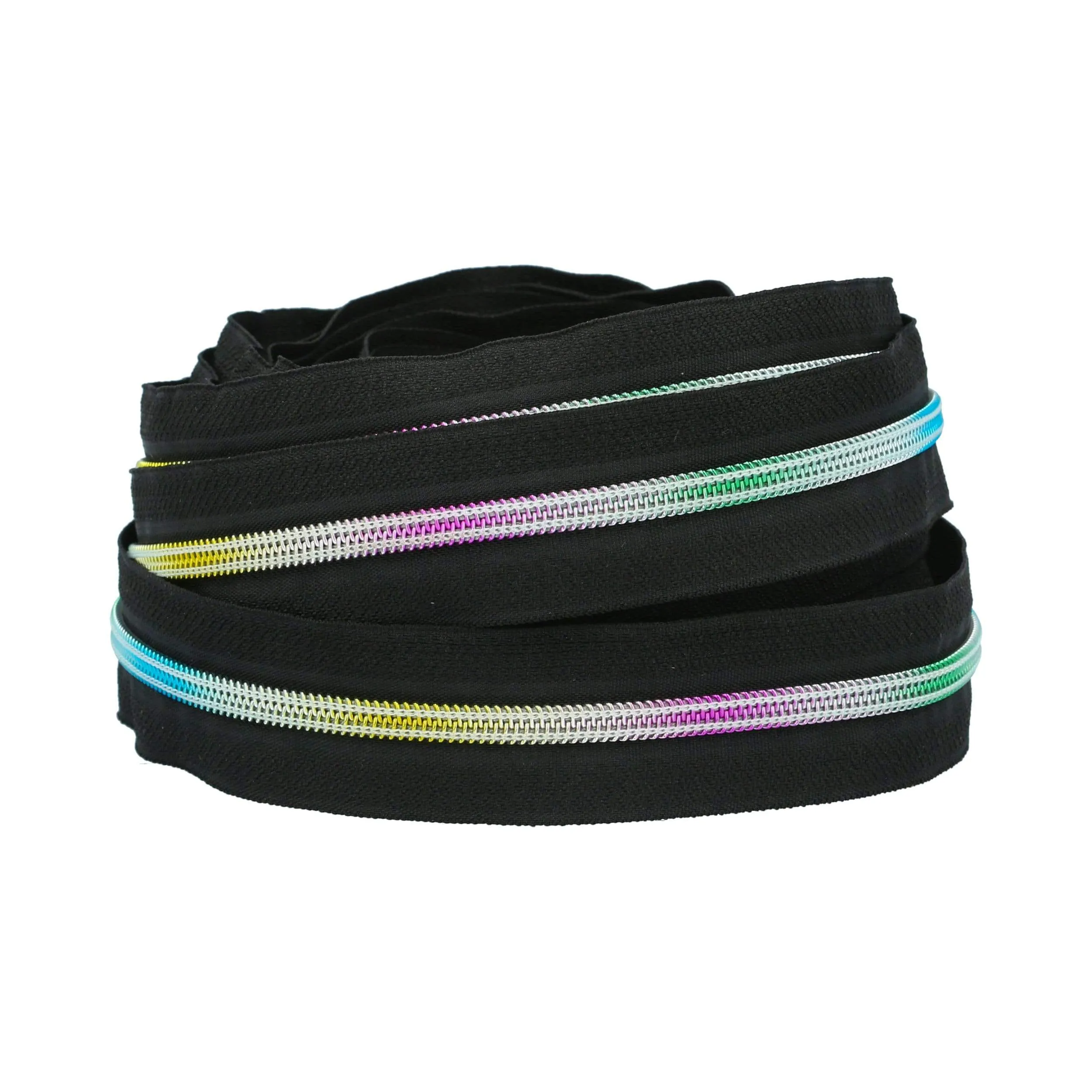 #5 Black, Coil Zipper Tape with Rainbow Teeth, Nylon, #5C-BLK-IR