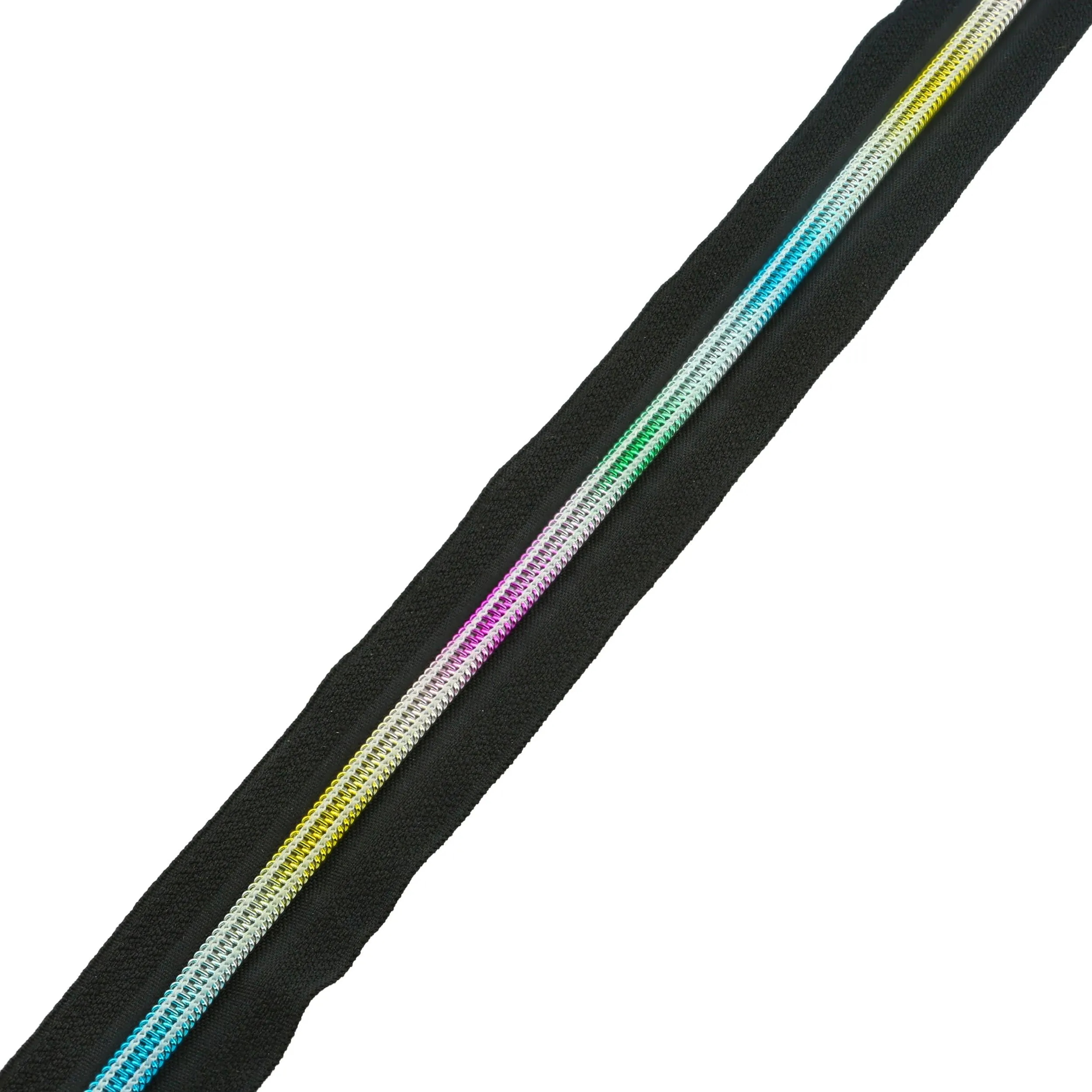 #5 Black, Coil Zipper Tape with Rainbow Teeth, Nylon, #5C-BLK-IR