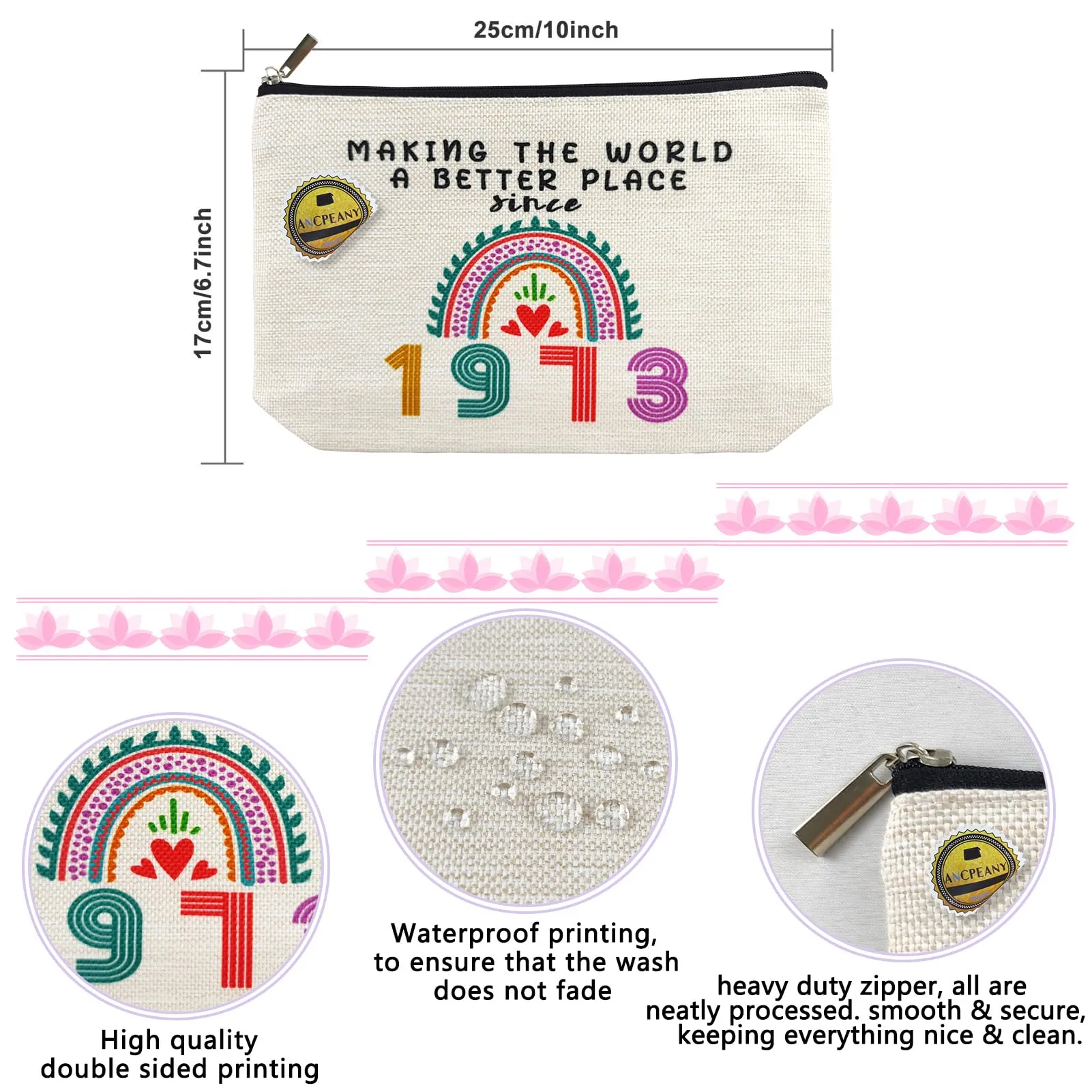 51st Birthday Gifts for Women, Funny 1973 51st Birthday Decorations Makeup Bag, Anniversary 51 Year Old Gift Ideas for Her, Wife, Sister, Mom, Aunt, Cool Cosmetic Travel Bags for Mothers Day Christmas