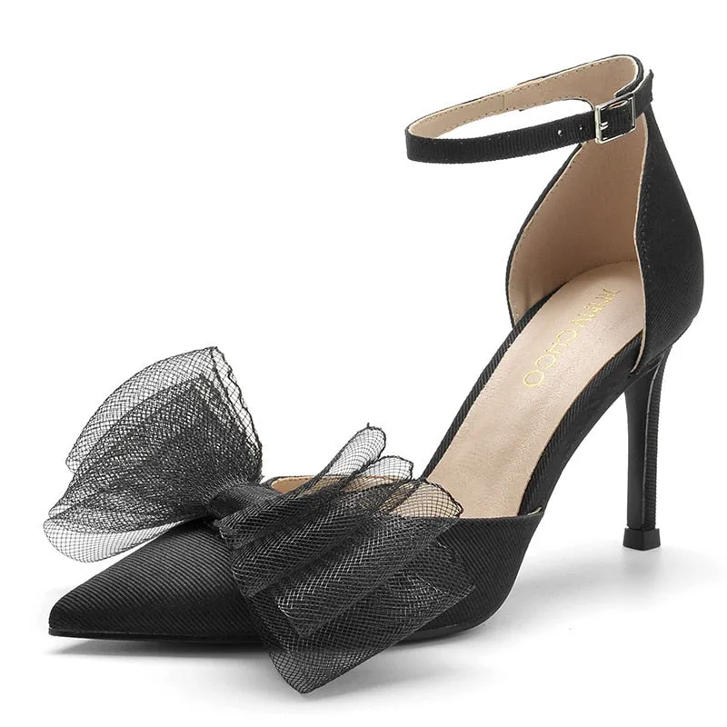Amozae   New Fashion Spring Summer Slid Pumps High Thin Heels Bow Heels Pointed Toe Sext Style Women Weeding Party Dress Shoes