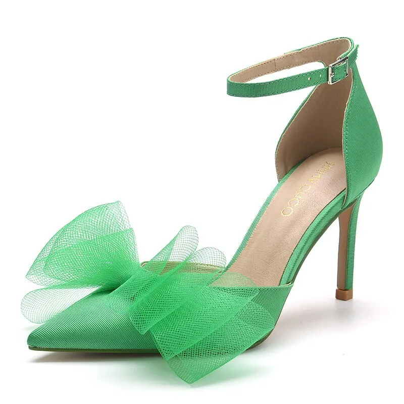 Amozae   New Fashion Spring Summer Slid Pumps High Thin Heels Bow Heels Pointed Toe Sext Style Women Weeding Party Dress Shoes