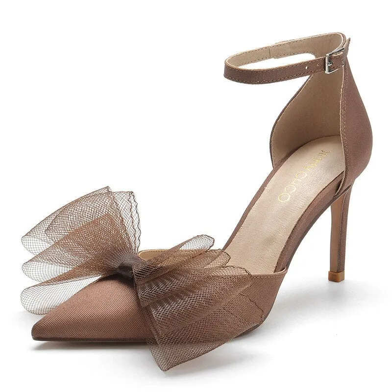 Amozae   New Fashion Spring Summer Slid Pumps High Thin Heels Bow Heels Pointed Toe Sext Style Women Weeding Party Dress Shoes