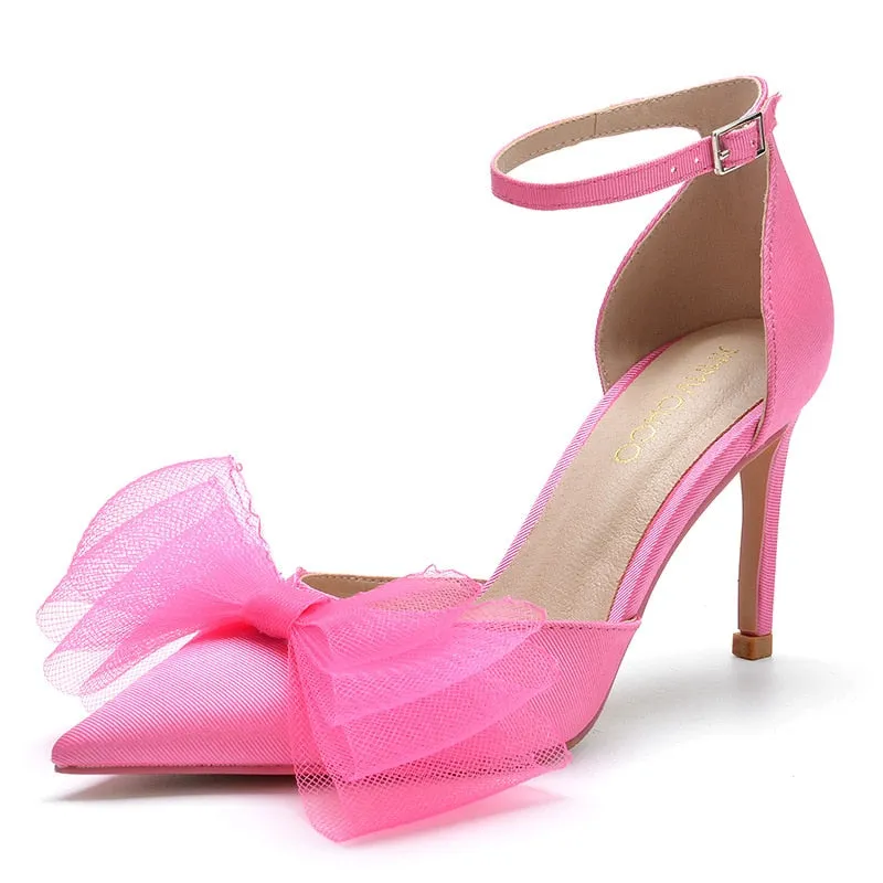 Amozae   New Fashion Spring Summer Slid Pumps High Thin Heels Bow Heels Pointed Toe Sext Style Women Weeding Party Dress Shoes