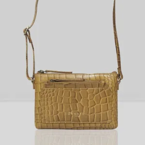 Aria Mustard Croc Real Leather Crossbody Bag & Wallet Set