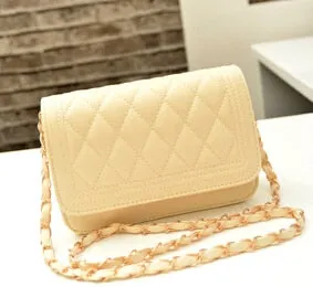 Back to College Lozenge Fashion handbags High quality PU leather Women bag Sweet girl chain small square package Lattice shoulder Female bag