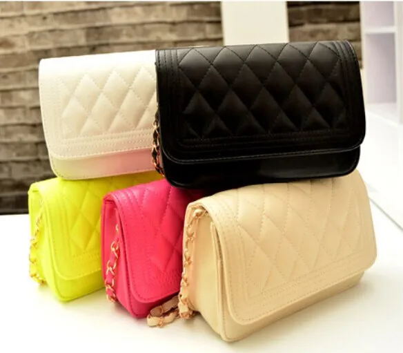 Back to College Lozenge Fashion handbags High quality PU leather Women bag Sweet girl chain small square package Lattice shoulder Female bag