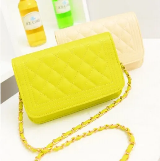 Back to College Lozenge Fashion handbags High quality PU leather Women bag Sweet girl chain small square package Lattice shoulder Female bag