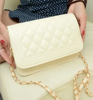 Back to College Lozenge Fashion handbags High quality PU leather Women bag Sweet girl chain small square package Lattice shoulder Female bag