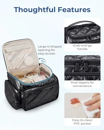 BAGSMART Travel Toiletry Bag Makeup Bag with Jewelry Organizer, Large Toiletry Bag with Multi-compartments, Toiletry Bags Cosmetic Bags for Women, for Travel-Size Toiletries Accessories (Black)