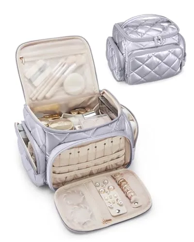 BAGSMART Travel Toiletry Bag Makeup Bag with Jewelry Organizer, Large Toiletry Bag with Multi-compartments, Toiletry Bags Cosmetic Bags for Women, for Travel-Size Toiletries Accessories (Black)
