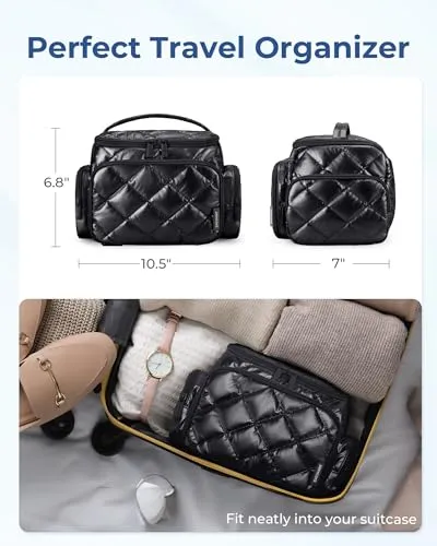 BAGSMART Travel Toiletry Bag Makeup Bag with Jewelry Organizer, Large Toiletry Bag with Multi-compartments, Toiletry Bags Cosmetic Bags for Women, for Travel-Size Toiletries Accessories (Black)