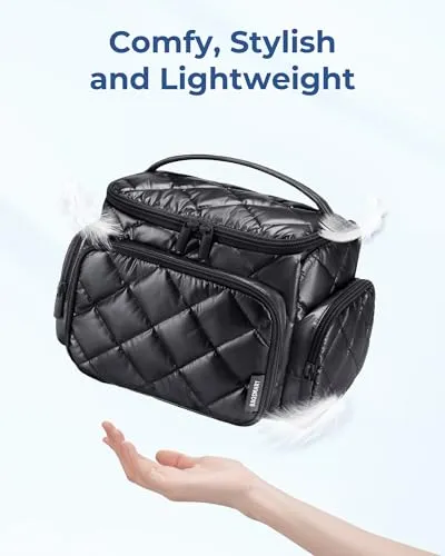 BAGSMART Travel Toiletry Bag Makeup Bag with Jewelry Organizer, Large Toiletry Bag with Multi-compartments, Toiletry Bags Cosmetic Bags for Women, for Travel-Size Toiletries Accessories (Black)