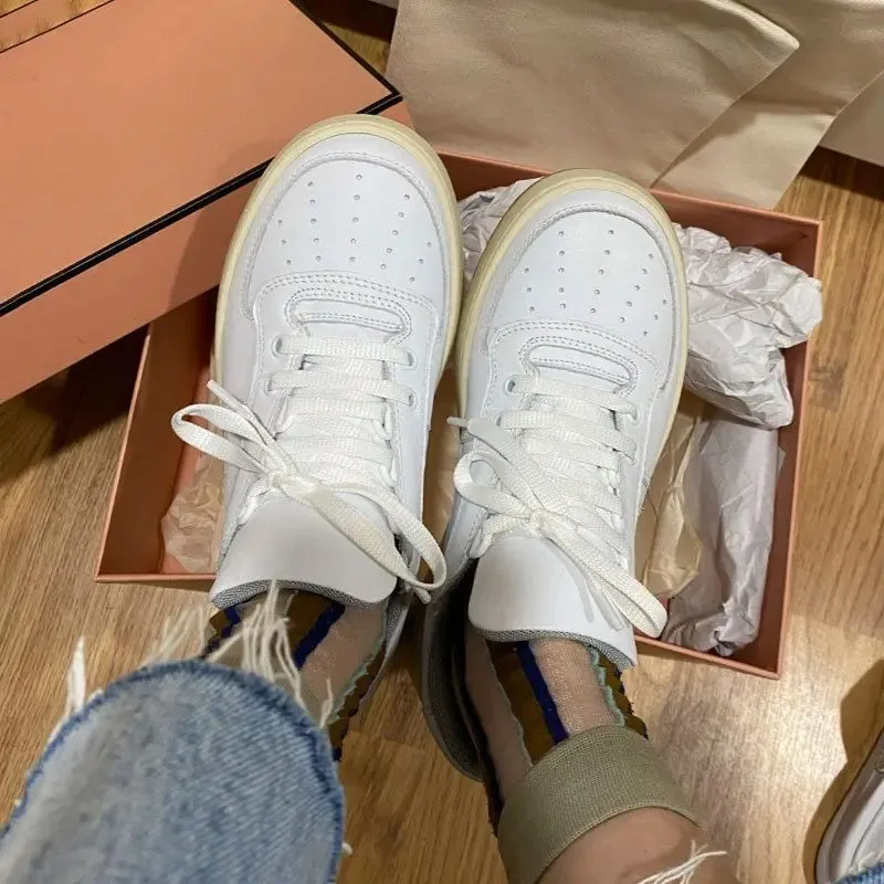 binfenxie  -  2024 New Genuine Leather Shoes Women Sneakers Solid Color Spring Summer Ladies Platform Flats Casual Shoes