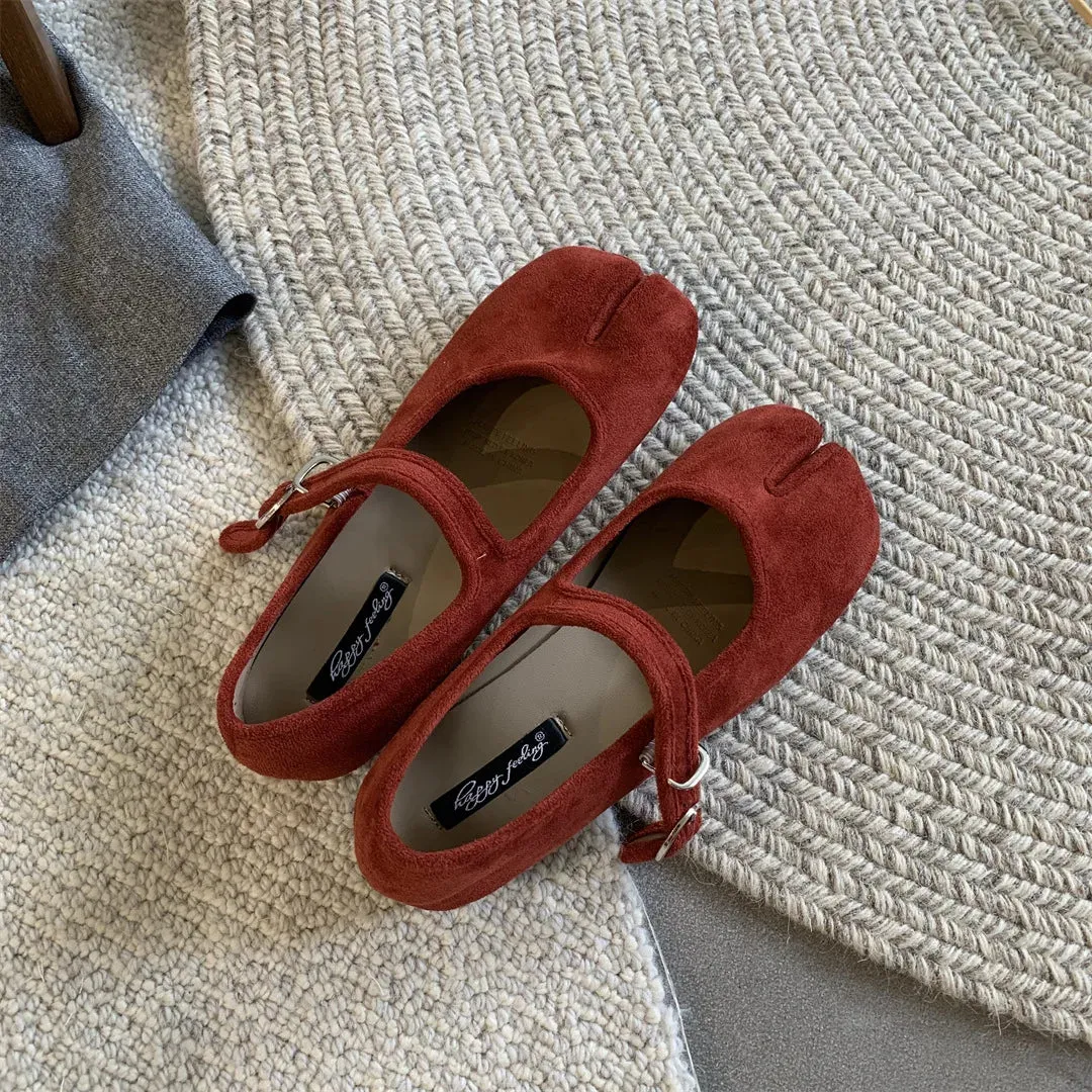 binfenxie  -  New Brand Women Spilt Toe Flats Round Toe Shallow Slip On Ladies Casual Ballet Shoes Soft Leather Eelgant Dress Shoes M