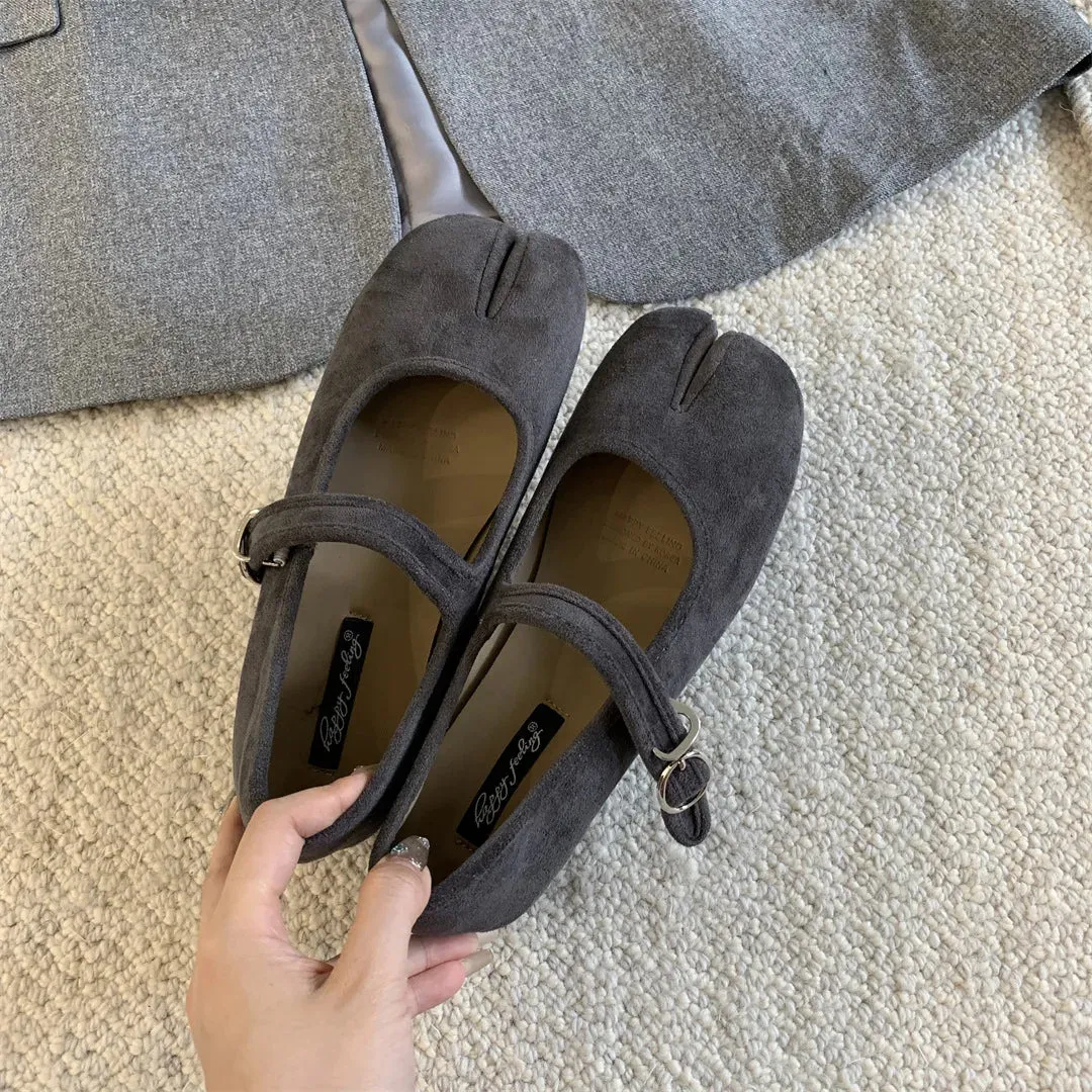 binfenxie  -  New Brand Women Spilt Toe Flats Round Toe Shallow Slip On Ladies Casual Ballet Shoes Soft Leather Eelgant Dress Shoes M