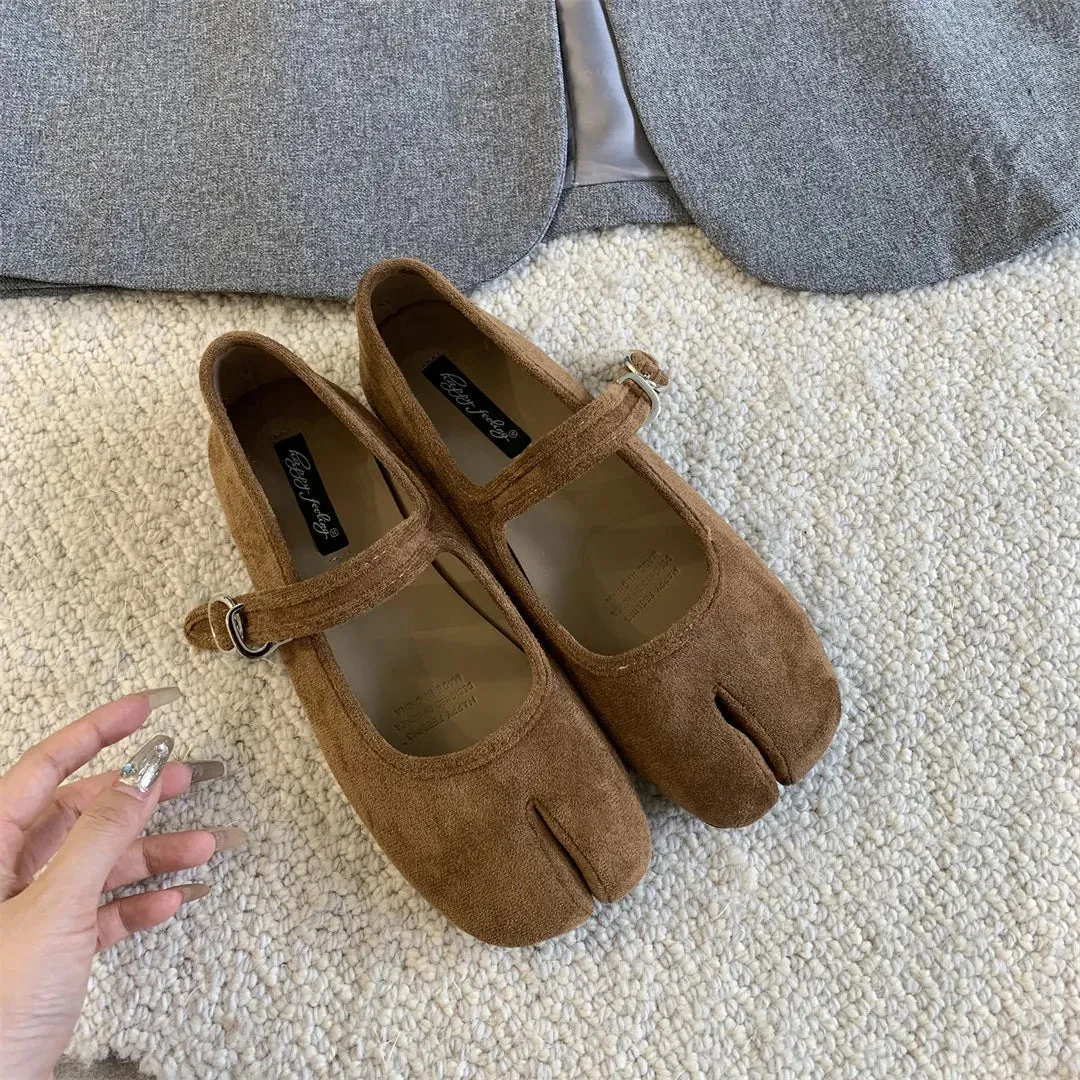 binfenxie  -  New Brand Women Spilt Toe Flats Round Toe Shallow Slip On Ladies Casual Ballet Shoes Soft Leather Eelgant Dress Shoes M