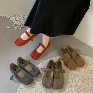 binfenxie  -  New Brand Women Spilt Toe Flats Round Toe Shallow Slip On Ladies Casual Ballet Shoes Soft Leather Eelgant Dress Shoes M