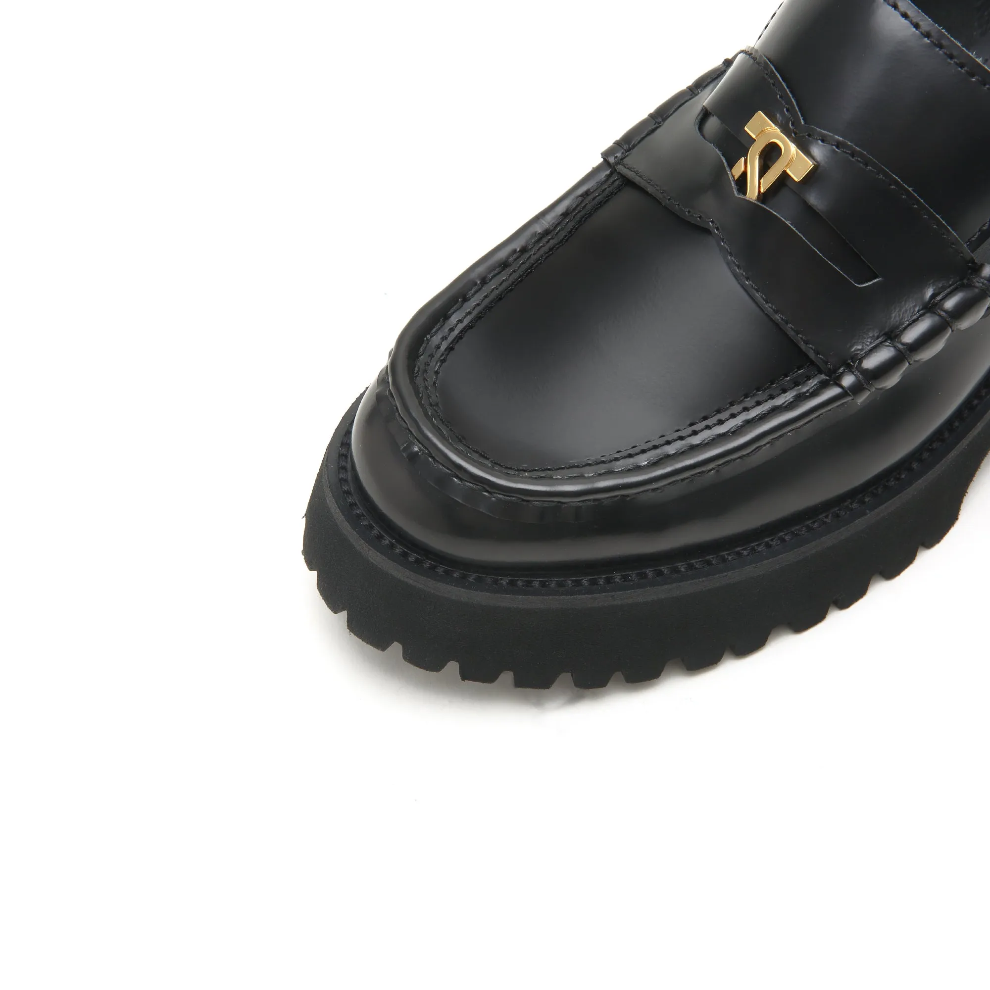 Black Leather Platform Penny Loafers