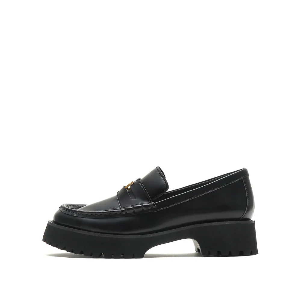 Black Leather Platform Penny Loafers