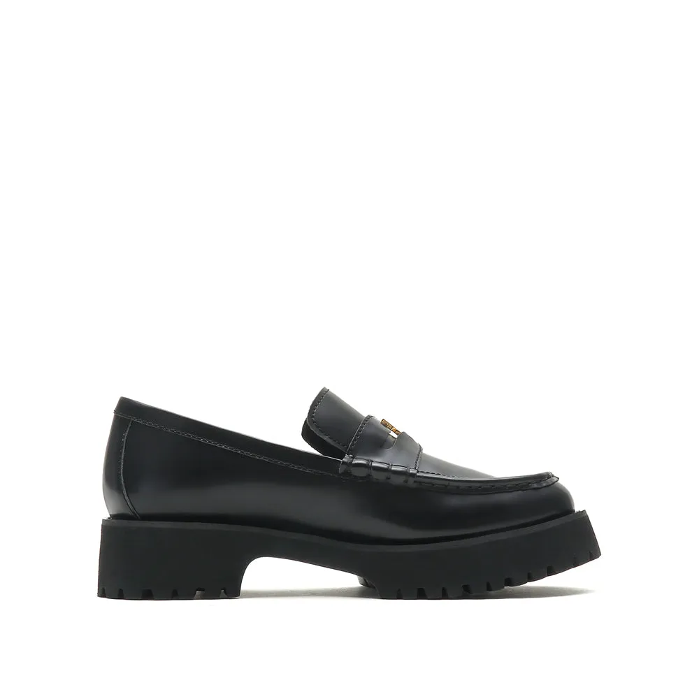 Black Leather Platform Penny Loafers
