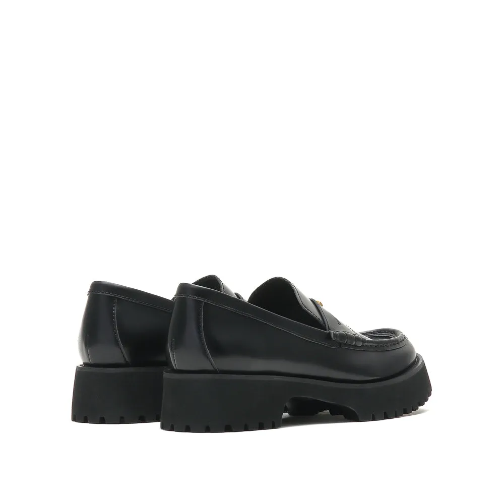 Black Leather Platform Penny Loafers