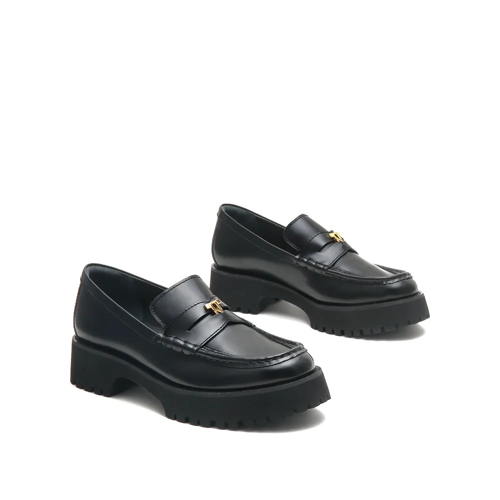 Black Leather Platform Penny Loafers