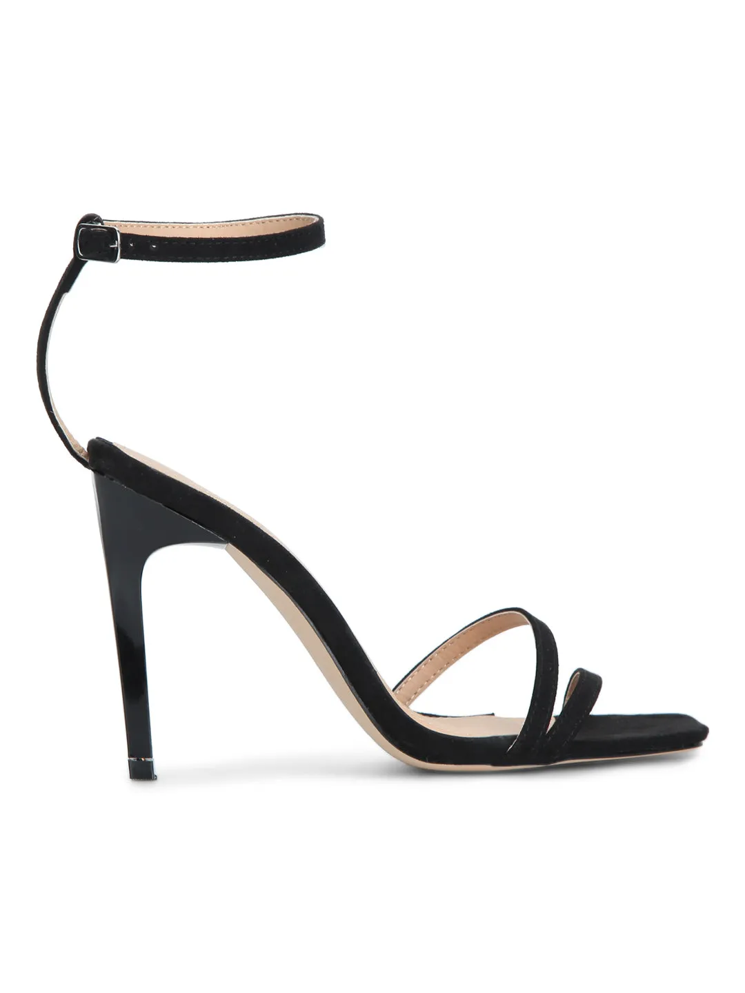 Black Micro Strappy Ankle Strap Stilettos