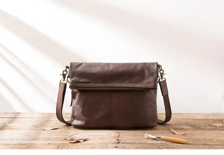 Brown Cool Leather Mens 11 inches Side Bags Messenger Bags Khaki Leather Courier Bag for Men