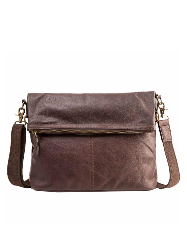 Brown Cool Leather Mens 11 inches Side Bags Messenger Bags Khaki Leather Courier Bag for Men