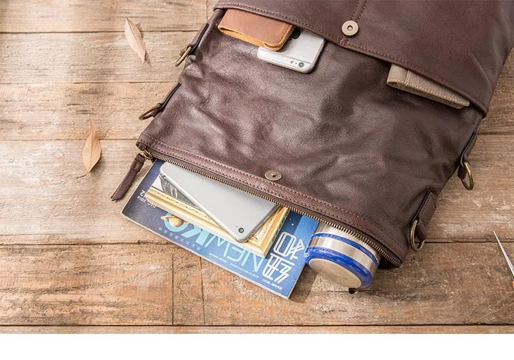 Brown Cool Leather Mens 11 inches Side Bags Messenger Bags Khaki Leather Courier Bag for Men