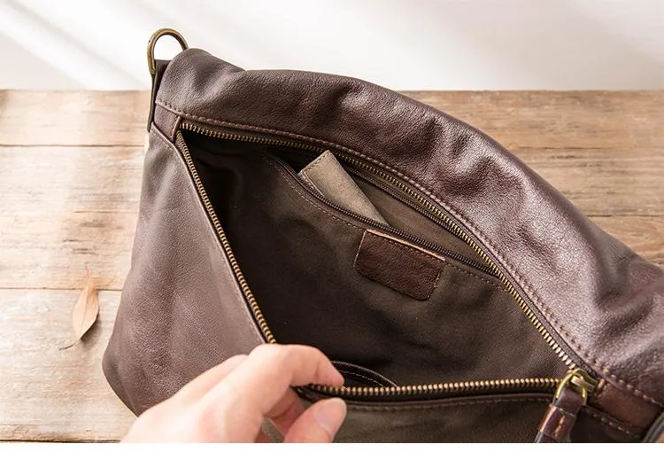 Brown Cool Leather Mens 11 inches Side Bags Messenger Bags Khaki Leather Courier Bag for Men