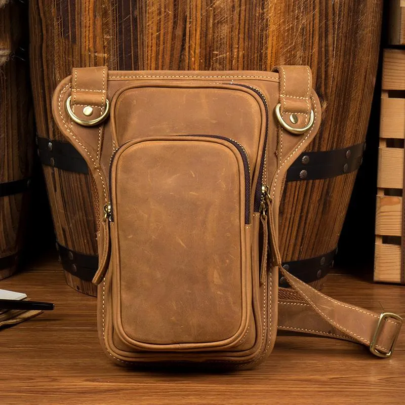 Brown Leather 8 inches Mens Small Messenger Bags Chest Bags Sling Bags for Men